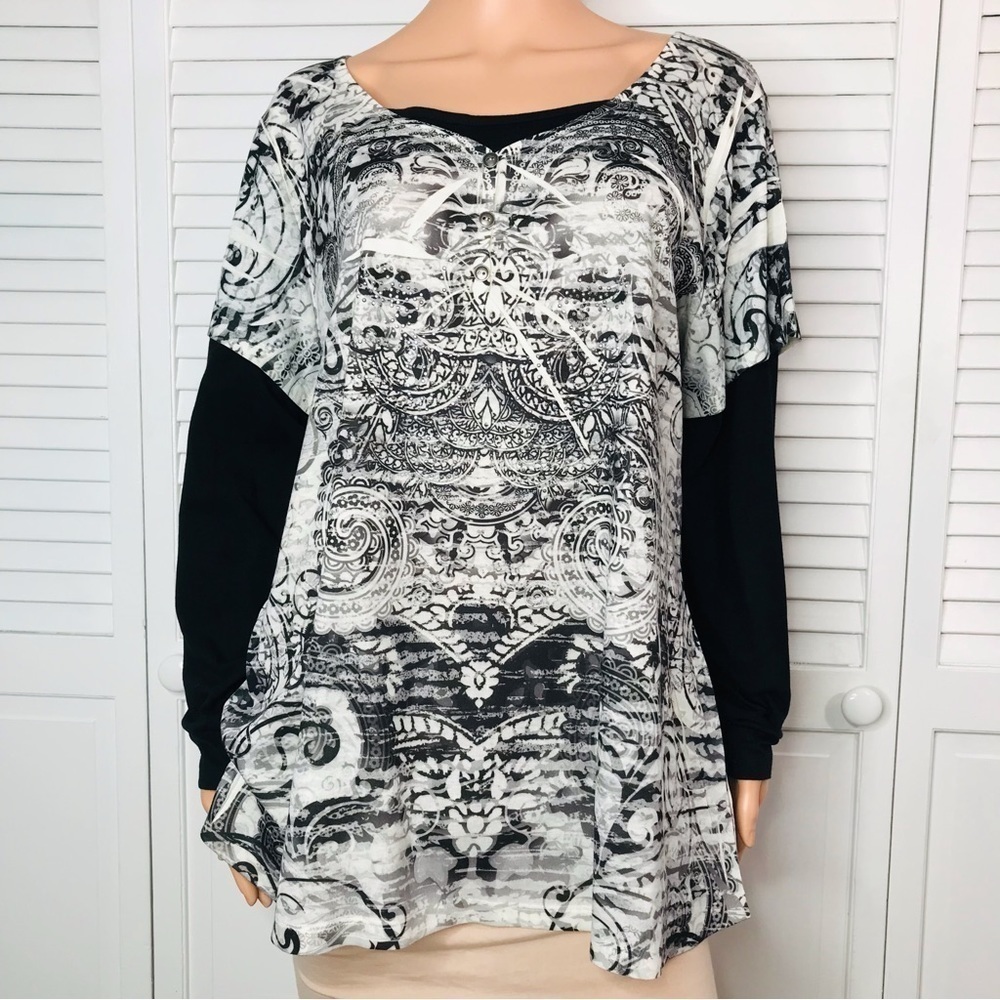 UNITY WORLD WEAR Black White Long Sleeve Shirt Size 2X